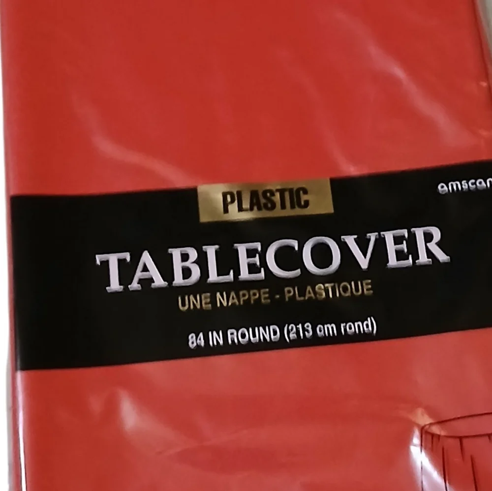 Amscan Red Plastic Tablecover 84 IN Round NIP